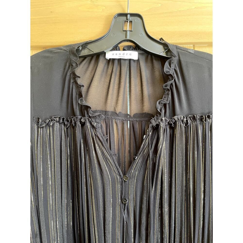 Sandro Silk Blend Black Belted Long Dress Size 1 Small - Picture 3 of 10
